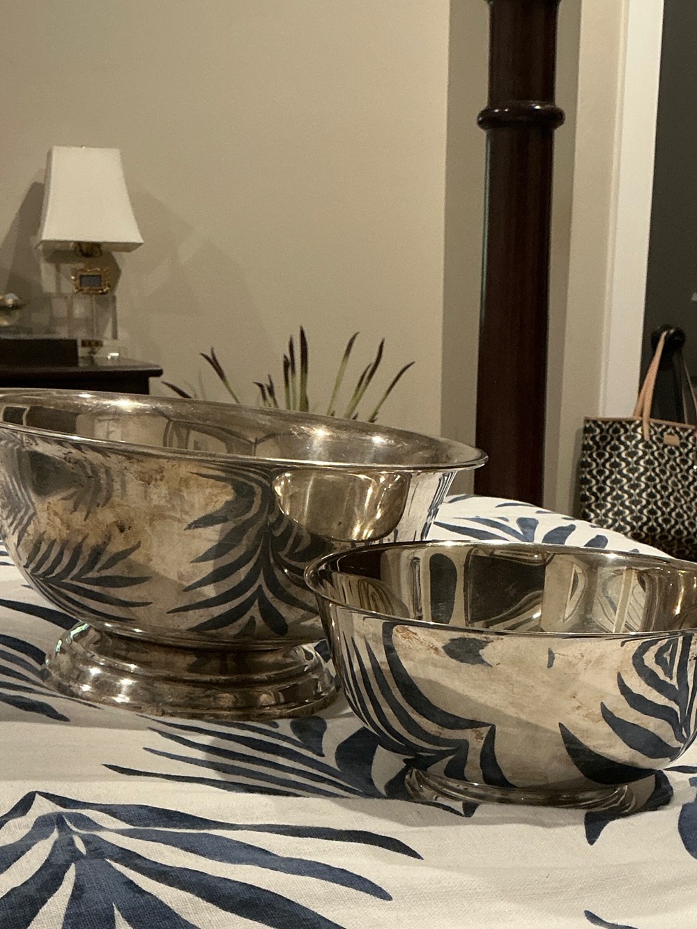 Pair of Decorative Silverplate Bowls Poole 12 inch and 9 inch Revere